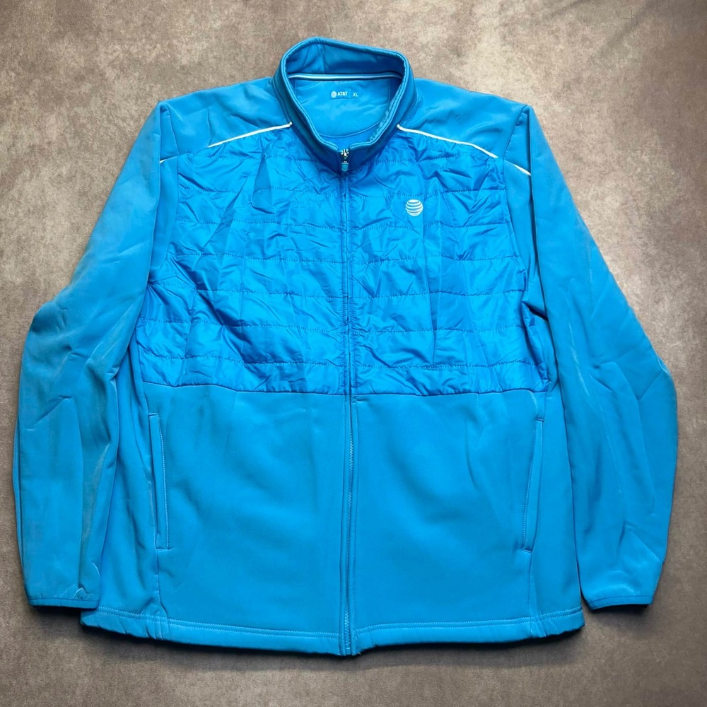 AT&T Mens XL Blue Hybrid Quilted Fleece Lined Full Zip Jacket Mock Neck